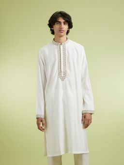 Manyavar - White Viscose Blend Kurtas for Men