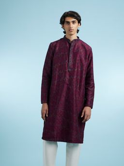 Manyavar - Wine Art Silk Kurtas for Men