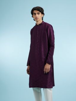Manyavar - Purple Art Silk Kurtas for Men
