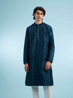 Manyavar - Blue Art Silk Kurtas for Men