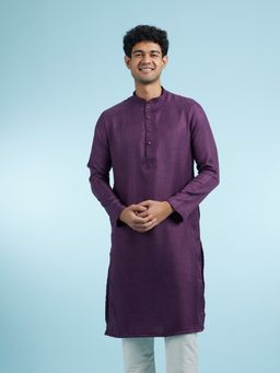 Manyavar - Purple Viscose Blend Kurtas for Men