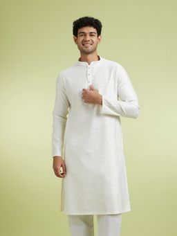Manyavar - Cream Viscose Blend Kurtas for Men