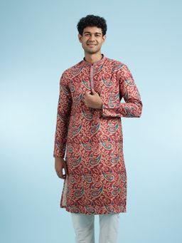 Manyavar - Maroon Art Silk Kurtas for Men