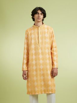 Manyavar - Yellow Cotton Blend Kurtas for Men