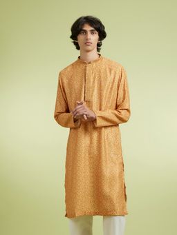 Manyavar - Yellow Cotton Blend Kurtas for Men