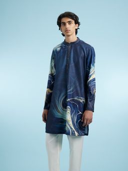 Manyavar - Blue Cotton Blend Kurtas for Men