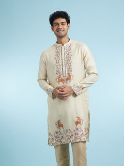 Manyavar - Beige Art Silk Kurtas for Men