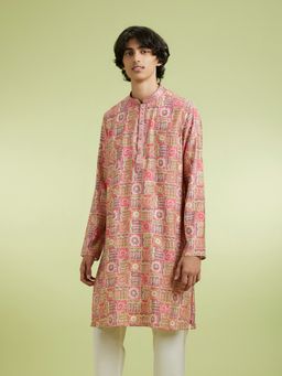 Manyavar - Pink Viscose Blend Kurtas for Men