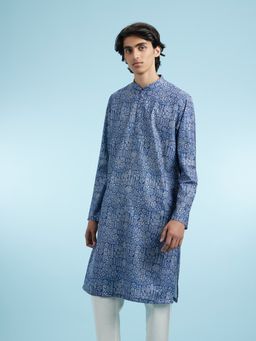 Manyavar - Blue Cotton Blend Kurtas for Men