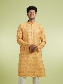 Manyavar - Yellow Cotton Blend Kurtas for Men