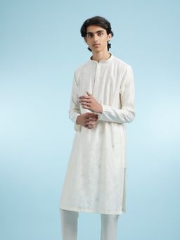 Manyavar - Cream Viscose Blend Kurtas for Men