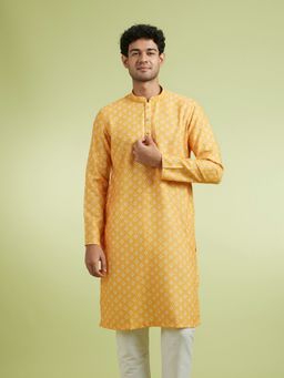 Manyavar - Yellow Cotton Blend Kurtas for Men