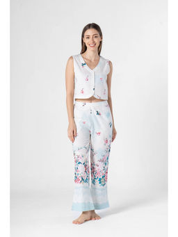 SAY - White Floral V-Neck Night Shirt with Pyjama (Set of 2)