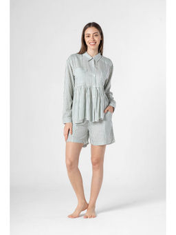 SAY - White Striped Night Shirt with Shorts (Set of 2)