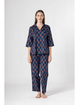 SAY - Navy Blue Floral Printed Top with Pyjama (Set of 2)