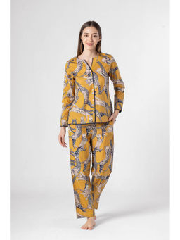 SAY - Mustard Round Neck Printed Shirt with Pyjama (Set of 2)