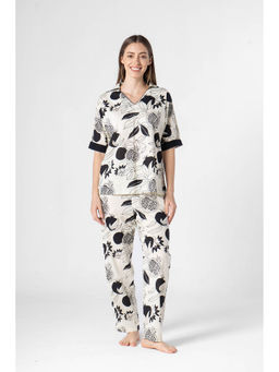 SAY - Off White Shirt Collar Printed Top with Pyjama (Set of 2)
