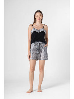 SAY - Black V-Neck Stripes Top with Shorts (Set of 2)