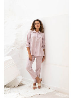 SAY - Pink Collar Neck Three Fourth Sleeves Night Shirt with Pyjama (Set of 2)
