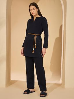 Sweet Dreams - Womens Nightsuit With Belt Navy Blue