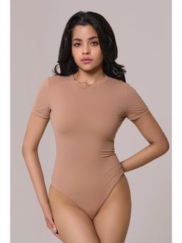 INVOGUE - Cap Sleeves Bare Bodysuit Beige