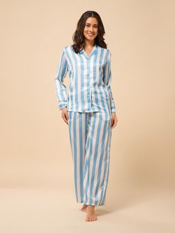 Drape In Vogue - Classic Striped Satin Nightsuit