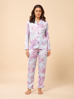 Drape In Vogue - Pastel Florals Satin Nightsuit