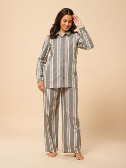 Drape In Vogue - Earthy Striped Shirt And Pants