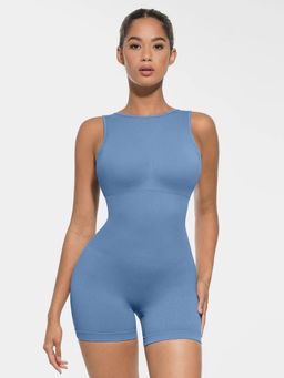 Shop The Edit - Round Neck Seamless Sexy U Back Shape Shapewear With Removable Cups Blue