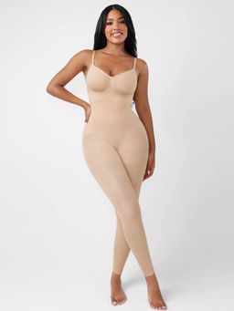 Shop The Edit - Full-Length Body Shaper With Breast Support Waist & Abdomen Control Beige