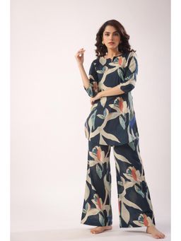 Jisora - Womens Blue Printed Cotton Night Suit