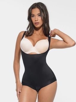 Shop The Edit - High-Elastic Shaping Bodysuit With Bust Support & Antibacterial Crotch Black
