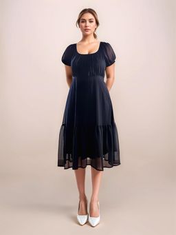 Zink London - Women Black Solid Midi Dress