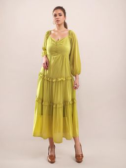 Zink London - Women Green Solid Long Sleeves Midi Dress