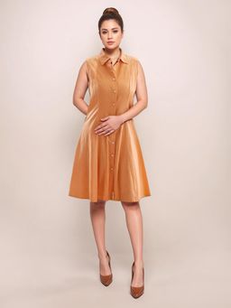 Zink London - Women Orange Textured Knee Length Dress
