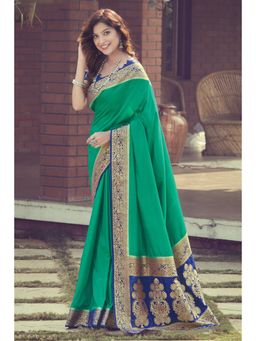 Sangam Prints - Green Pure Silk Woven Work Traditional Saree with Unstitched Blouse
