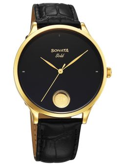Sonata - Black Strap Round Dial Watch for Men ( 7153YL01 ) ( M )
