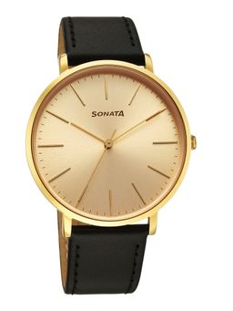 Sonata - Black Strap Round Dial Watch for Men ( 77150YL01W ) ( M )