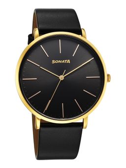 Sonata - Black Strap Round Dial Watch for Men ( 77150YL02W ) ( M )