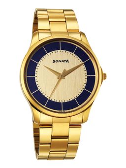 Sonata - Gold Strap Round Dial Watch for Men ( 77163YM01W ) ( M )
