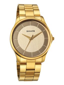 Sonata - Gold Strap Round Dial Watch for Men ( 77163YM02W ) ( M )