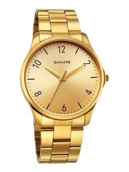 Sonata - Gold Strap Round Dial Watch for Men ( 77163YM03W ) ( M )