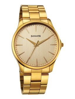 Sonata - Gold Strap Round Dial Watch for Men ( 77163YM05W ) ( M )
