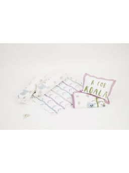 Masaya - Koala Purple Pure Cotton Cot Set with Dohar (Set of 5) for 0-2 Years