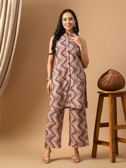 Laado - Pure Cotton Wine Zig Zag Co-Ord (Set of 2)