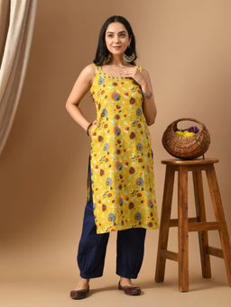 Laado - Pure Cotton Yellow Multi-Color Floral Kurta with Salwar (Set of 2)