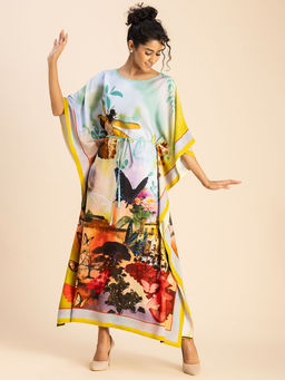 Moomaya - Rayon Short Flare Sleeve Round Neck Kaftan