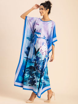 Moomaya - Rayon Short Flare Sleeve Round Neck Kaftan