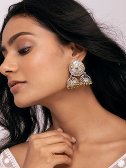 Indya - Earthen BY INDYA Dual Tone Double Drop Jhumka Earrings