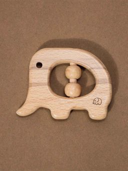 FURR BALLS - Natural Beech Wood Elephant Teether - Beige